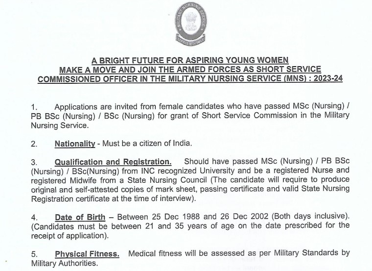 Military Nursing Service Recruitment 2023