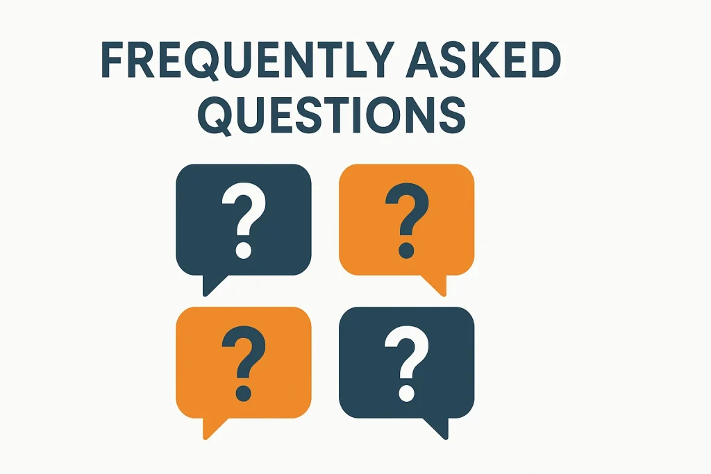Frequently Asked Questions section with speech bubble icons