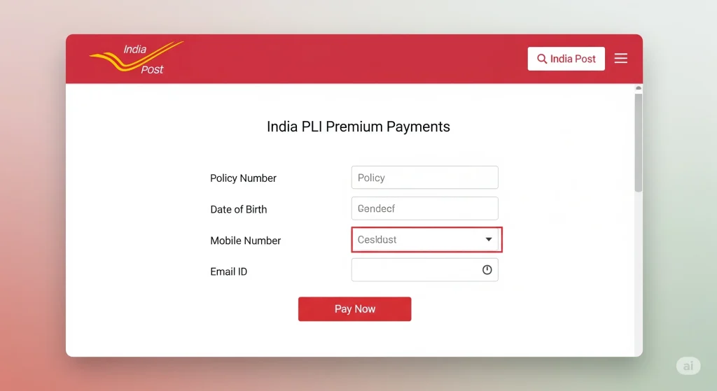 Screenshot of India Post PLI premium payment portal for online transactions