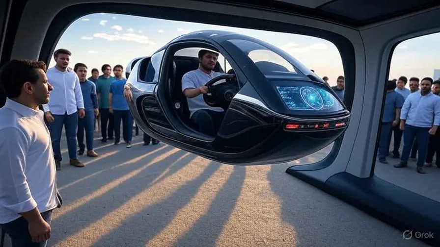 Inside view of an electric flying car showing digital dashboard