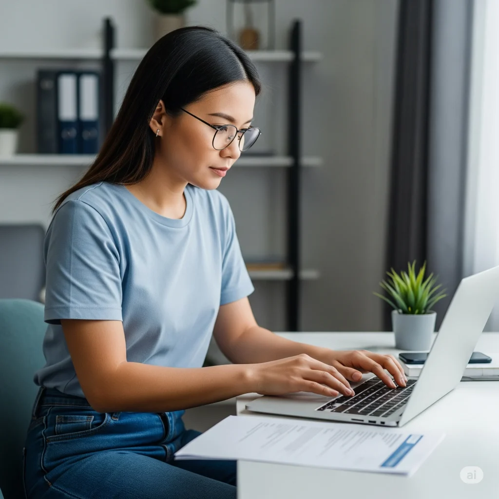 student applying for online typing jobs from home on laptop