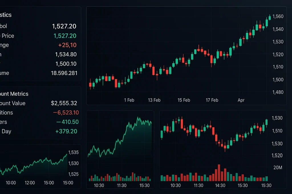 Screenshot of a stock trading dashboard with charts