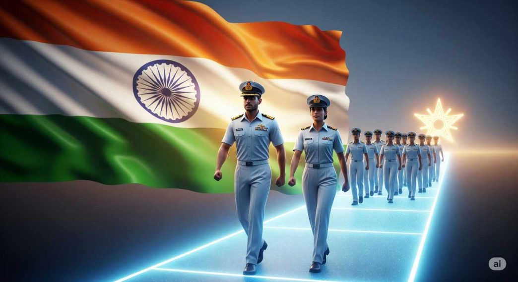 Indian Navy Officer standing on a ship looking at the horizon