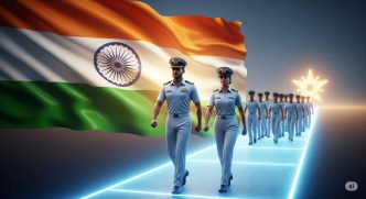 Indian Navy Officer standing on a ship looking at the horizon