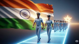Indian Navy Officer standing on a ship looking at the horizon