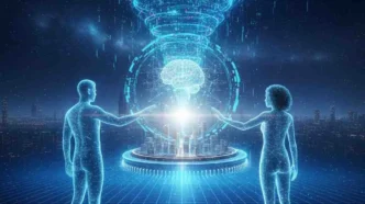 AI Skill Course concept showing humans learning and working with artificial intelligence technology