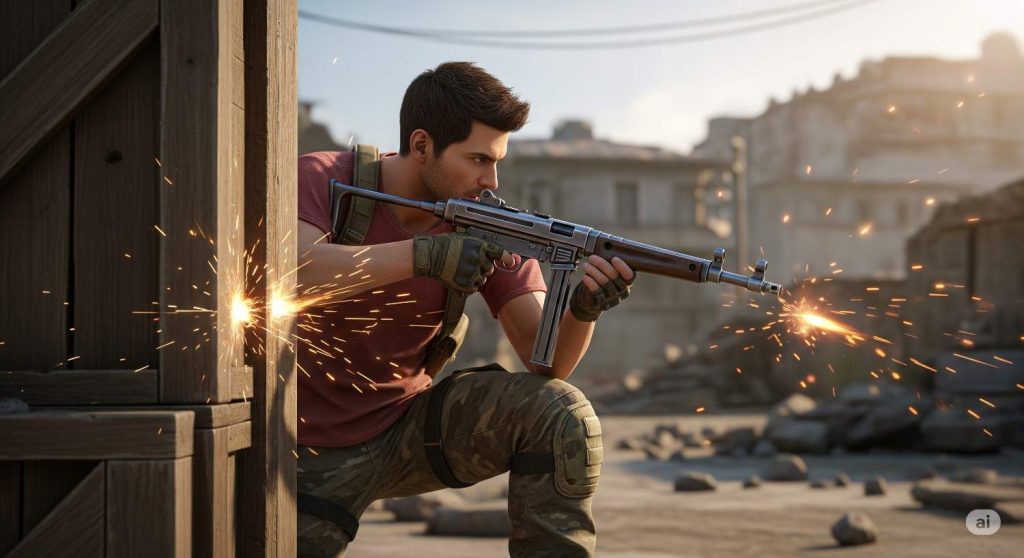 Player using MP40 in close-range battle