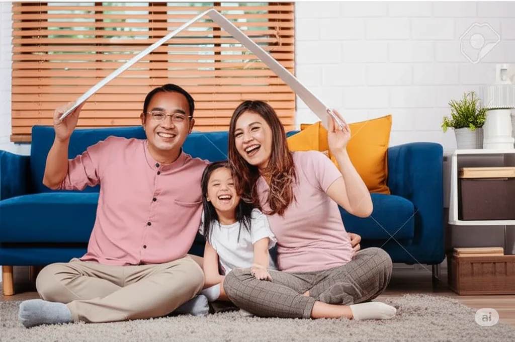  Happy family holding insurance cards