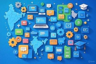 A smartphone displaying a collection of popular skill development apps in India for 2025 placed on a clean workspace.