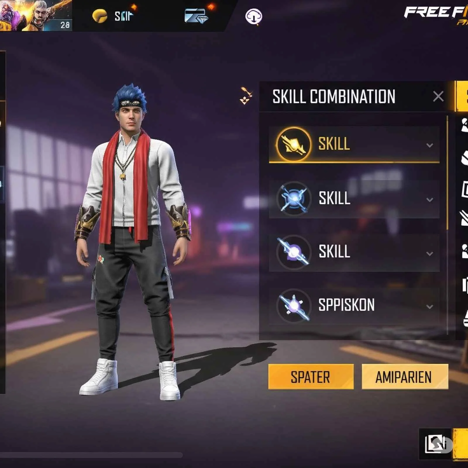 Skill combination UI in character screen