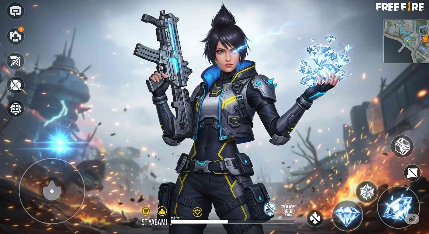 Free Fire New Character Gameplay Mechanics showing Rin Yagami using her Kunai power in battle.